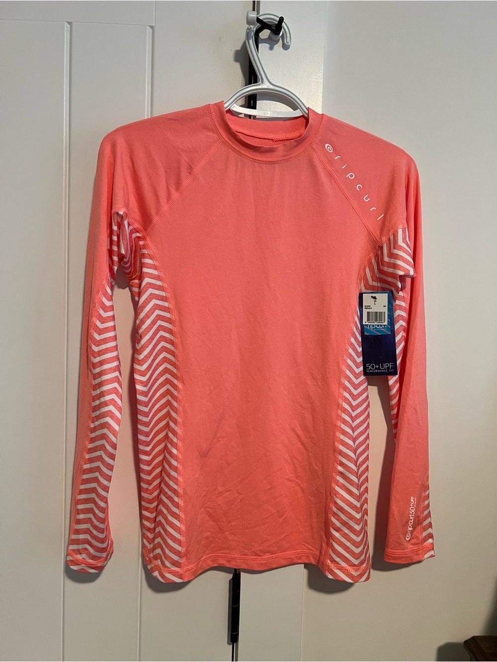 Rip Curl Coral Pink Long Sleeve Rash Guard with Chevron Panels